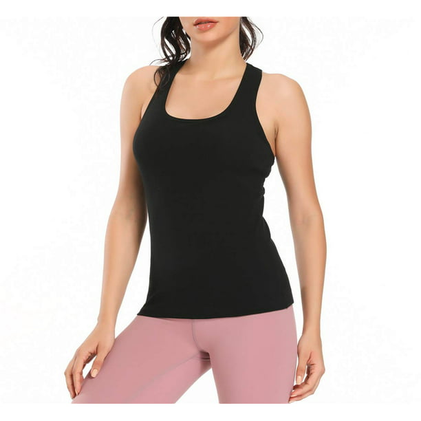 Active Tank Top Built in Shelf Bra with Pads mesh Racer Back 